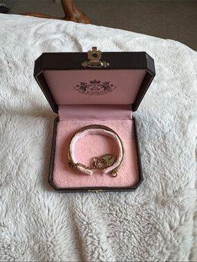 Juicy Couture Gold Heart Padlock Bangle with Pink Lining